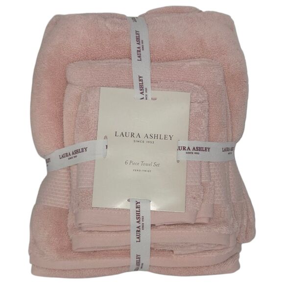 Laura Ashley 6pc Pink Petal Cotton Towel Set Zero Twist 2Bath 2Hand‎ 2Washcloths - Picture 7 of 7